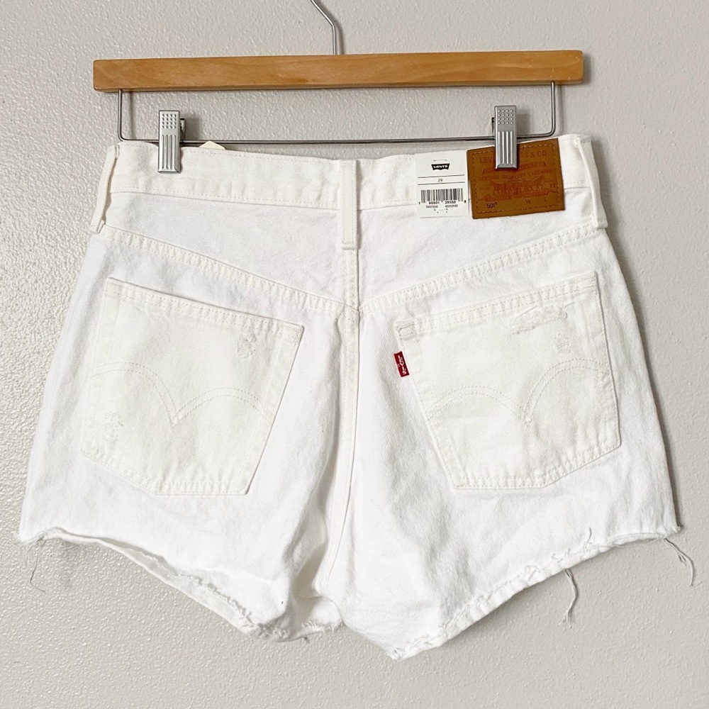 Levi's 501 Original High-Rise Denim Shorts White Frayed Raw Hem Women's 29 NWT - Picture 4 of 12